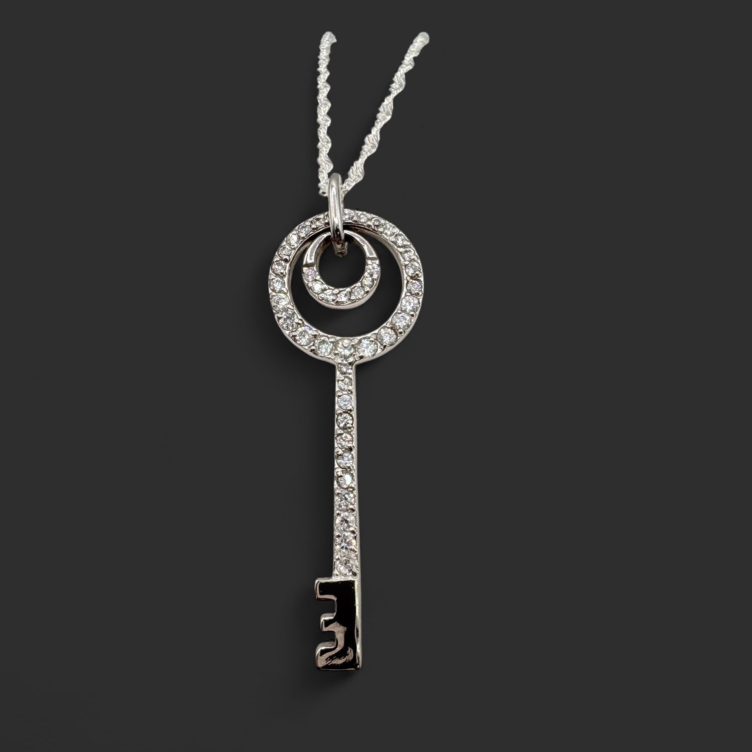STERLING CZ KEY PENDANT WITH CHAIN 18"