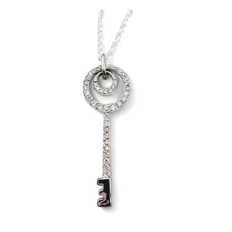 STERLING CZ KEY PENDANT WITH CHAIN 18"