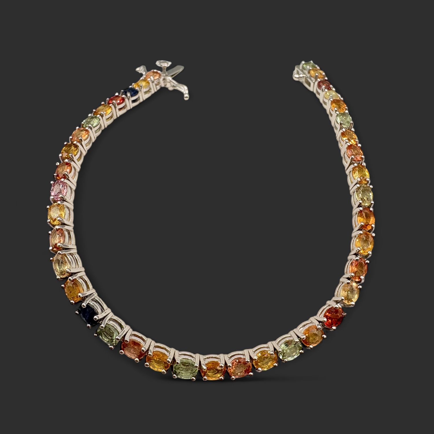 STERLING SAPPHIRE RAINBOW TENNIS BRACELET 7"