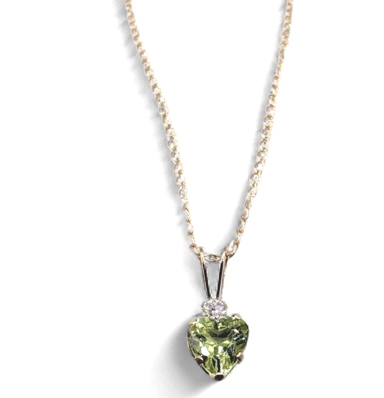 10K YELLOW GOLD PERIDOT &amp; CZ  HEARTPENDANT WITH CHAIN 18"