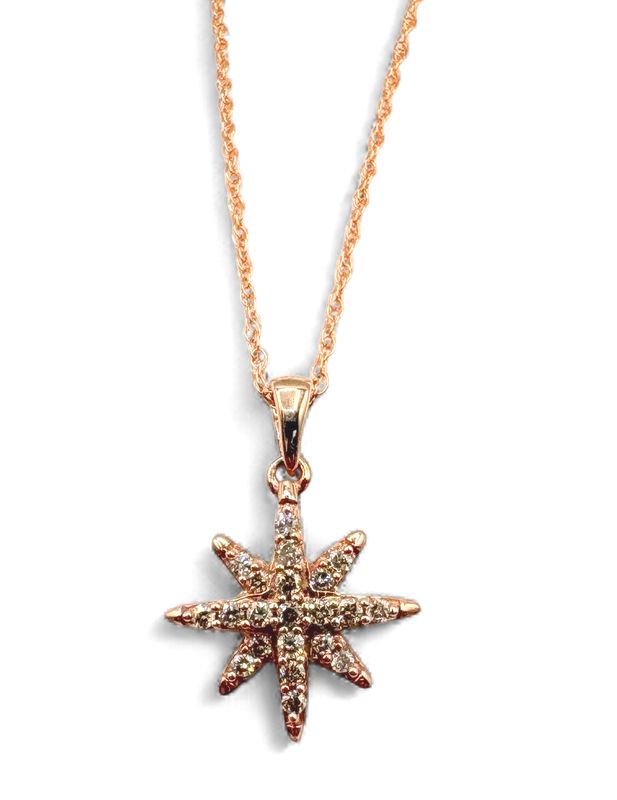 10K ROSE GOLD APPROX .40CT  DIAMOND STAR BURST PENDANT AND CHAIN 18"