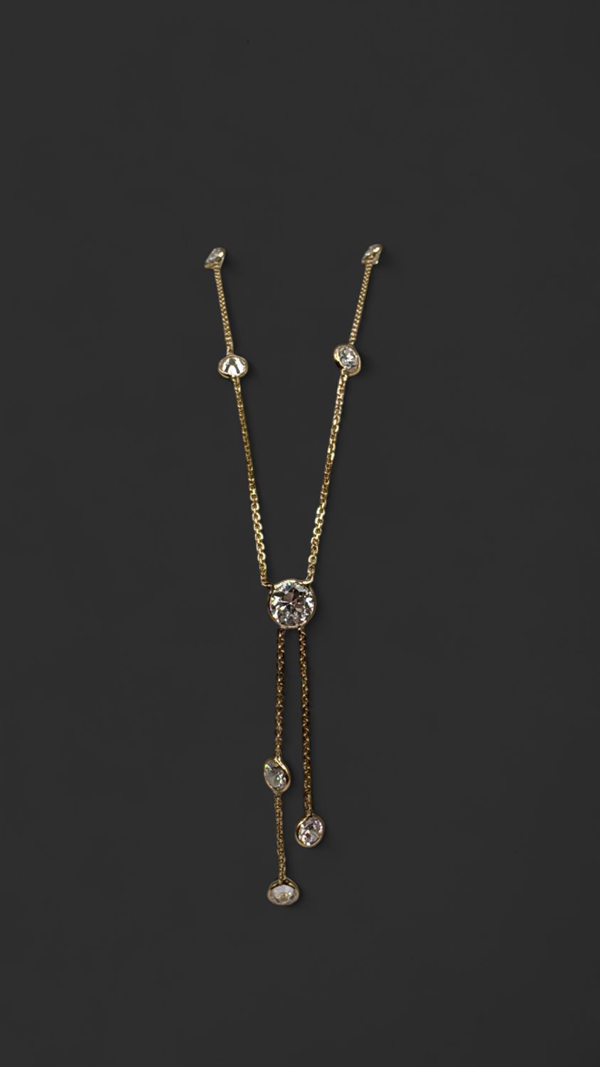 10K YELLOW GOLD  CZ STATION NECKLACE 18+2"