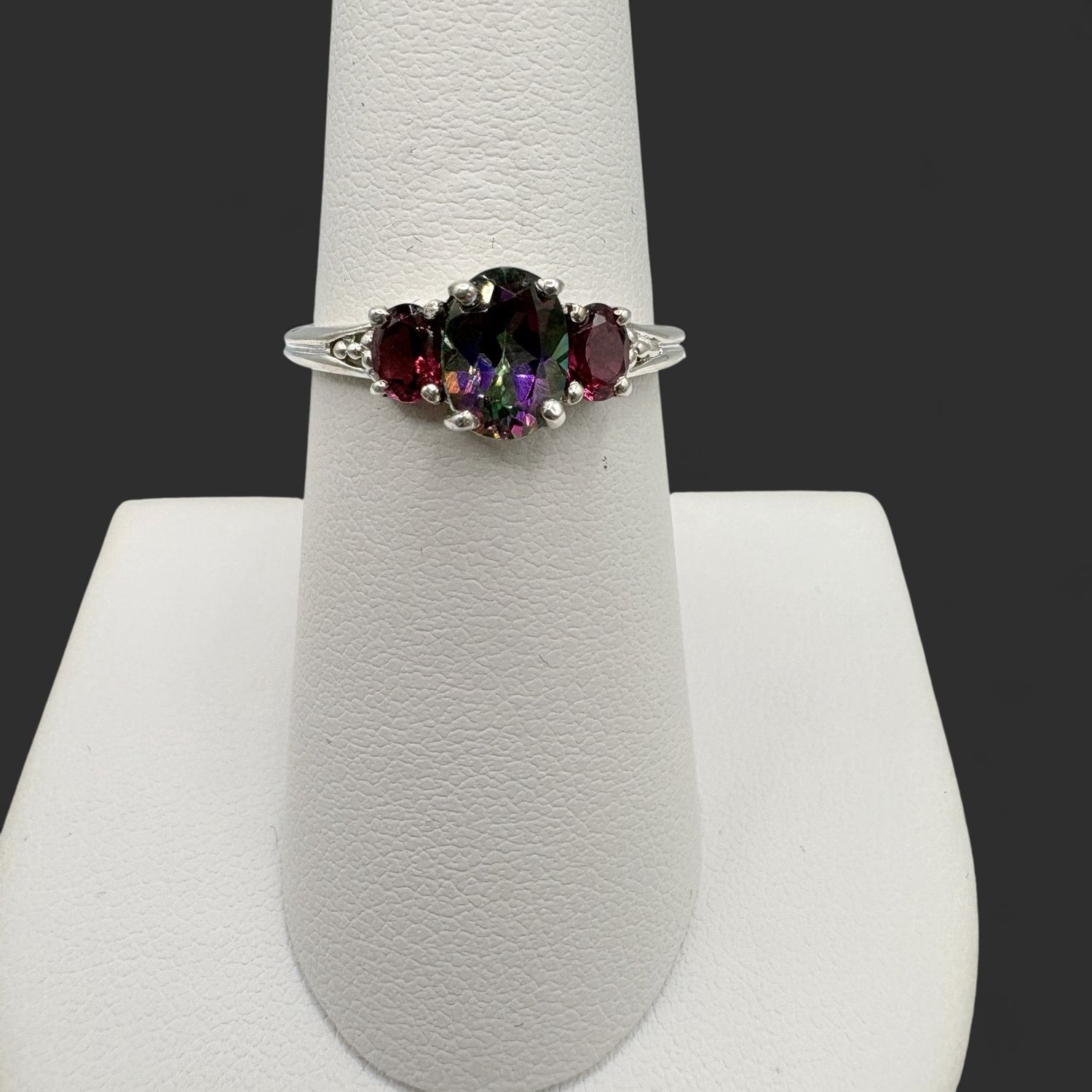 STERLING MYSTIC &amp; PINK TOPAZ RING SIZE 7