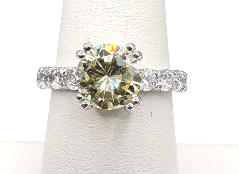 STERLING YELLOW &amp; WHITE CZ ETERNITY BAND RING SIZE 7