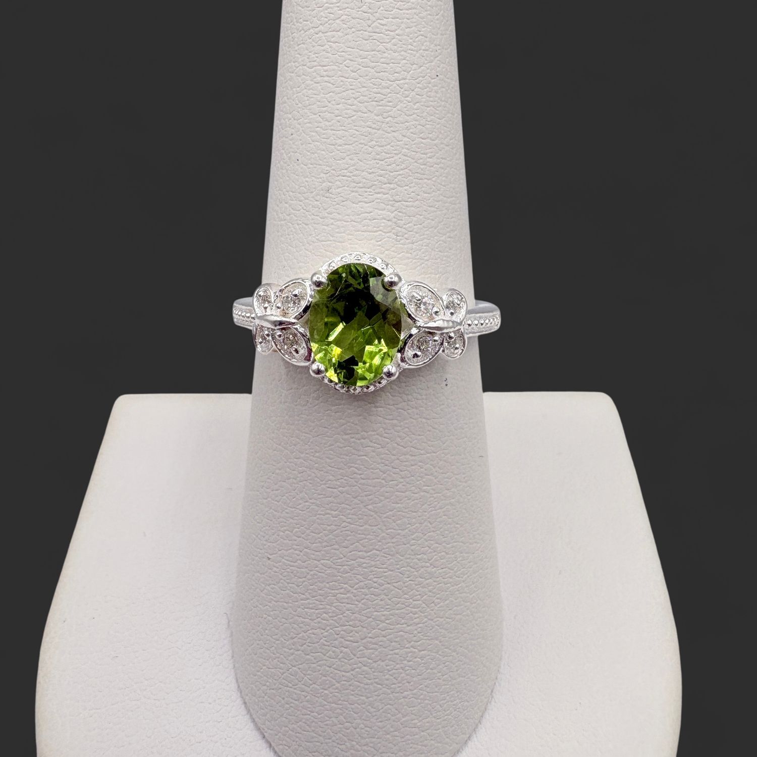 STERLING PERIDOT &amp; CZ RING SIZE 7