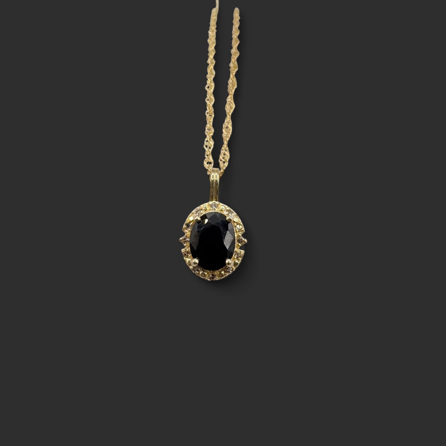 STERLING GOLD PLATED BLACK SAPPHIRE PENDANT WITH CHAIN 18+2"