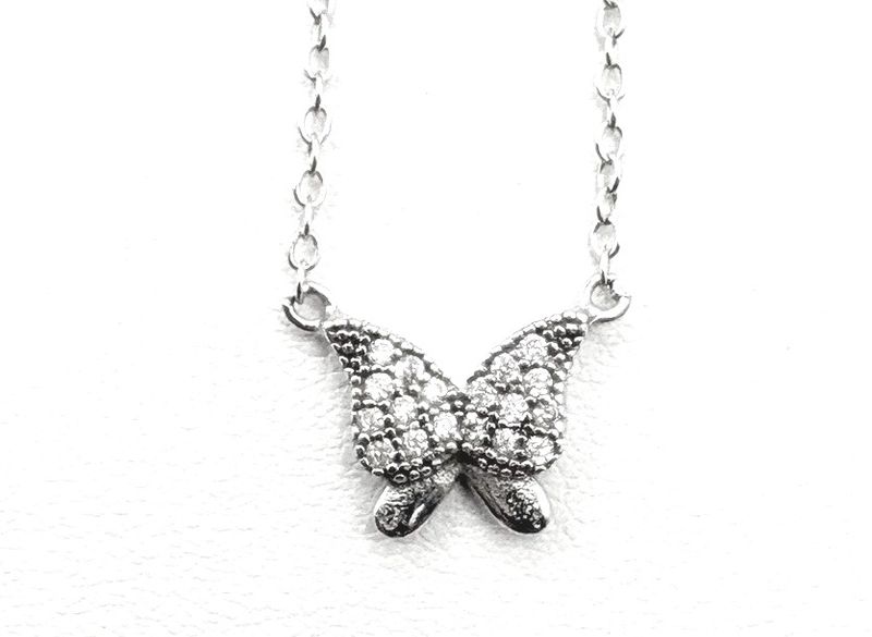 STERLING CZ BUTTERFLY PENDANT WITH CHAIN 14+2"