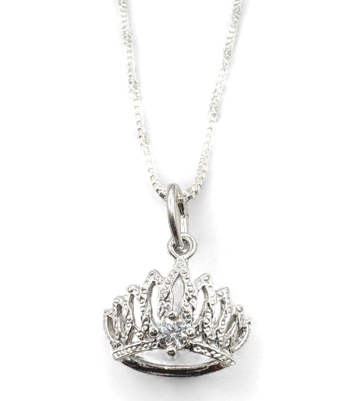 STERLING CZ CROWN NECKLACE 18"