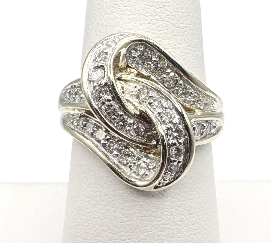 10K APPROX 1CTW DIAMOND CROSS LOOP YELLOW GOLD RING SIZE 7