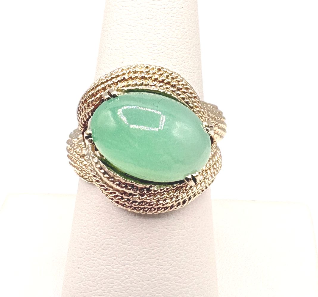 14K YELLOW GOLD AVANTE GUARD JADE CABOCHON RING 8