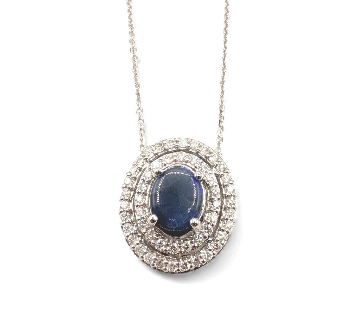 14K WHITE GOLD BLACK OPAL &amp; APPROX 1CTW DIAMOND PENDANT WITH CHAIN 18"