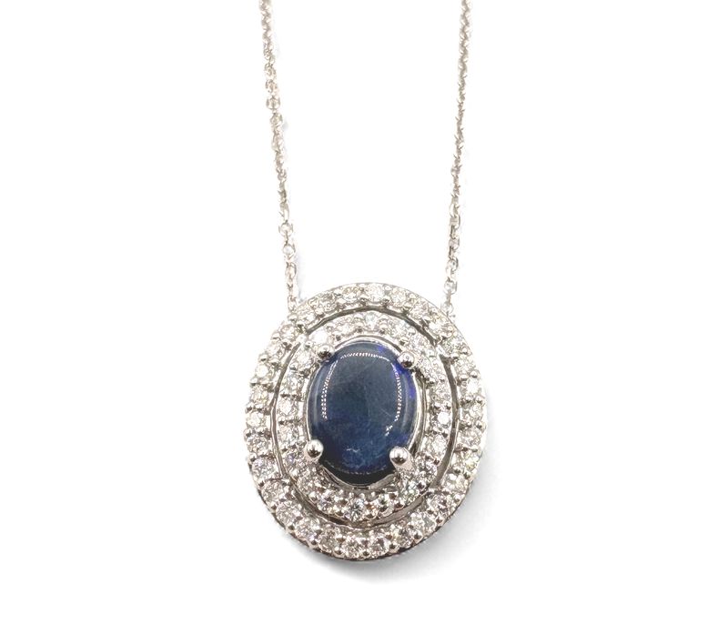 14K WHITE GOLD BLACK OPAL &amp; APPROX 1CTW DIAMOND PENDANT WITH CHAIN 18"
