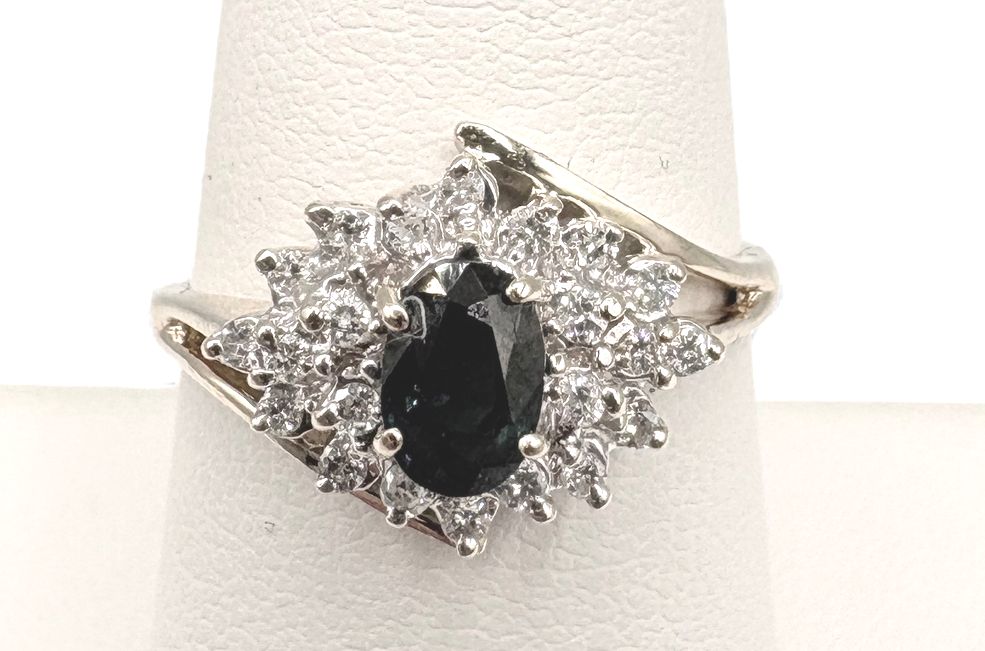 14K YELLOW GOLD SAPPHIRE &amp; DIAMOND RING SIZE 8