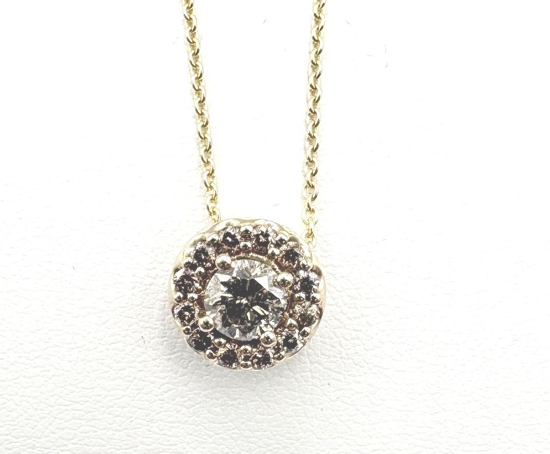 14K CHAMPAGNE DIAMOND APPROX .64CTW PENDANT AND CHAIN 18"
