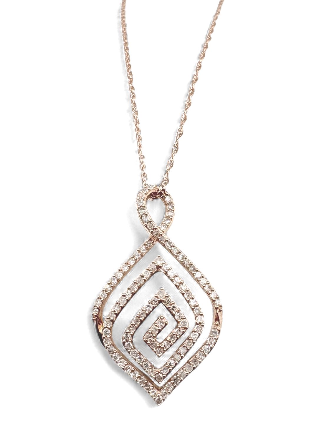 14K ROSE GOLD APPROX 1CTW DIAMOND PENDANT AND CHAIN 18"