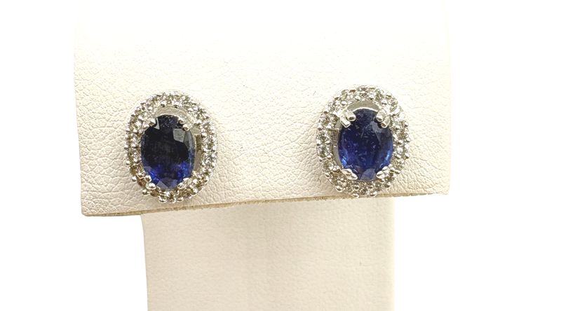 STERLING CZ &amp; SAPPHIRE STUD EARRING
