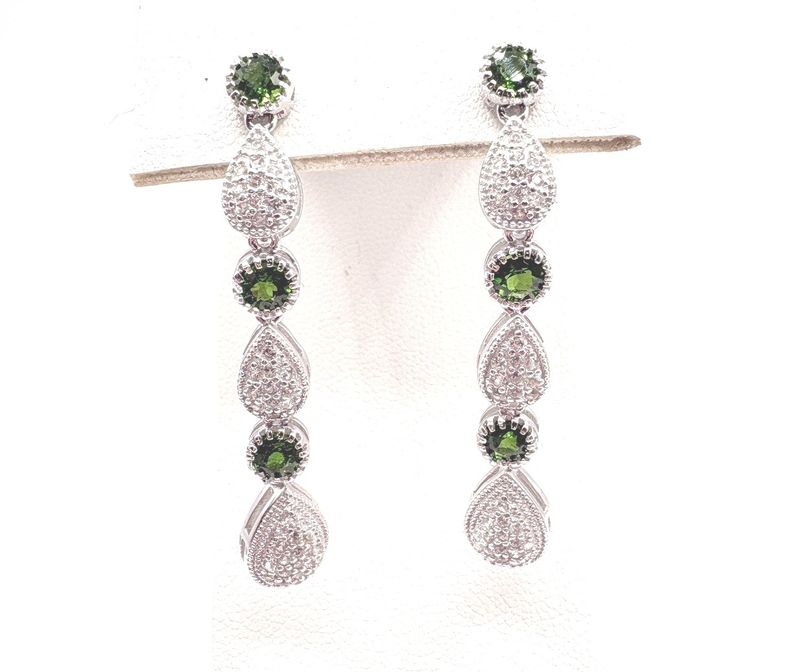 STERLING CHROME DIOPSIDE &amp; CZ DANGLE EARRING