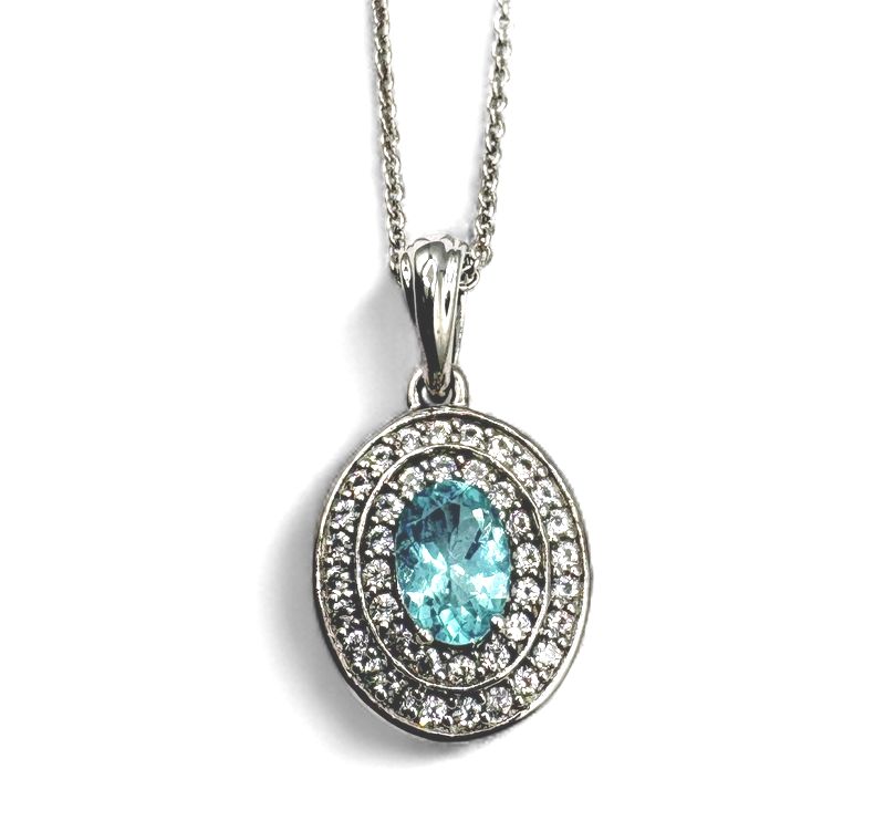 STERLING AQUA BLUE STONE PENDANT WITH CHAIN 18"
