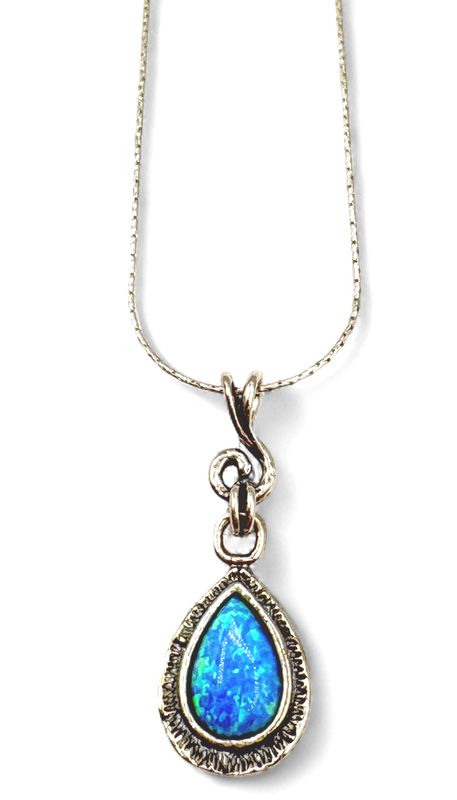 STERLING CREATED BLUE OPAL PENDANT AND CHAIN 18"