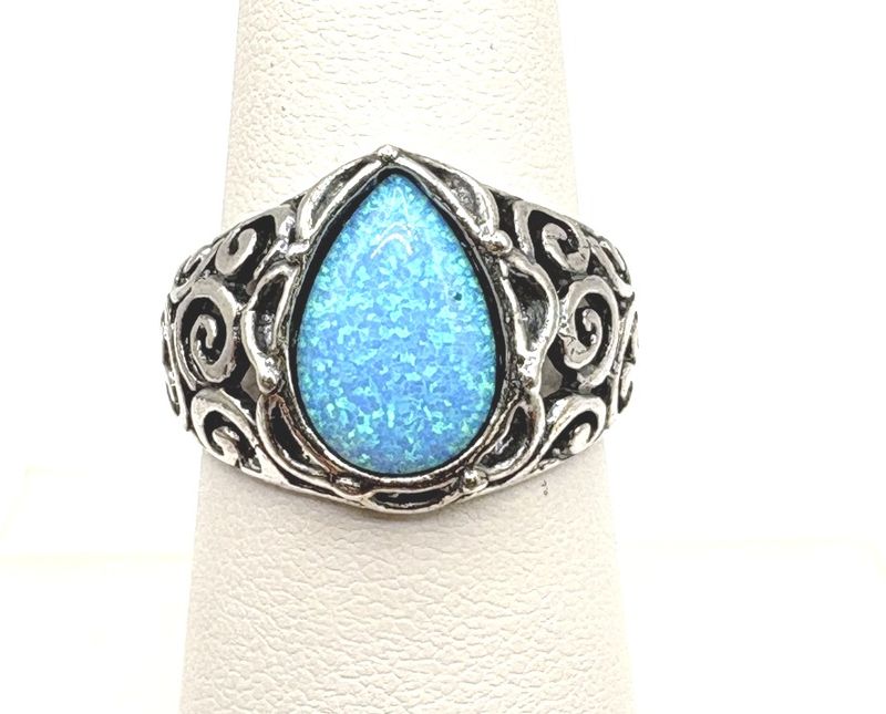 STERLING CREATED BLUE OPAL RING SIZE 7