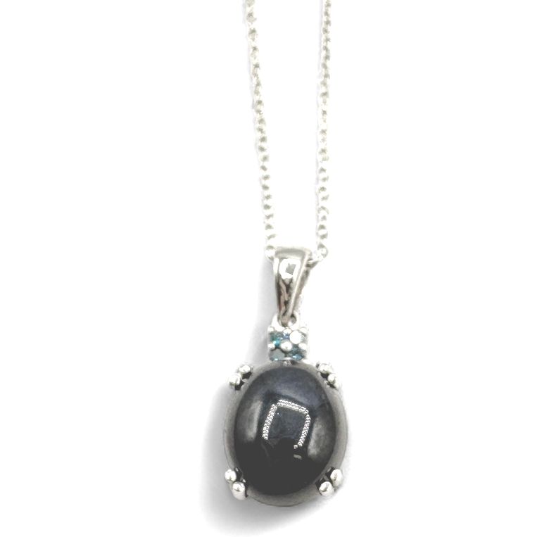 STERLING BLACK STAR SAPPHIRE PENDANT WITH CHAIN 18"