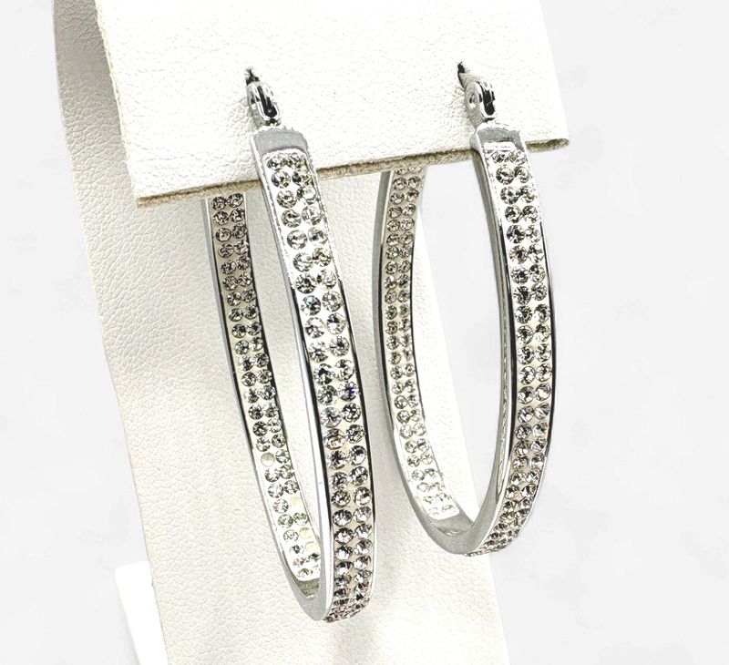 STAINLESS CZ OVAL HOOP EARRING