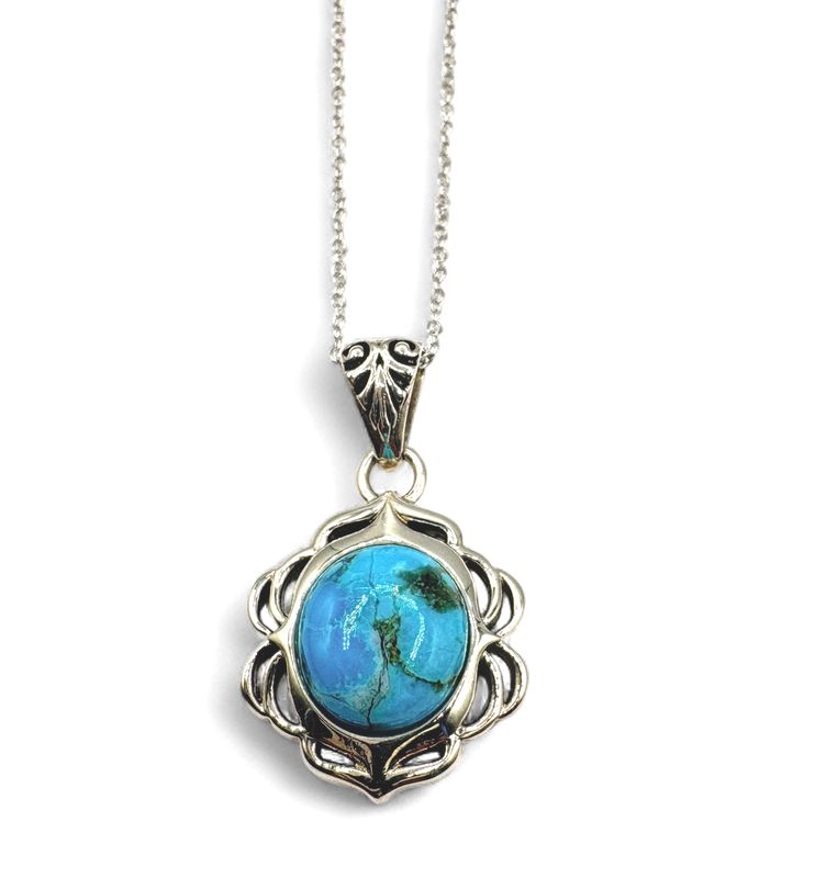 STERLING TURQUOISE FILAGREE PENDANT WITH CHAIN 18"