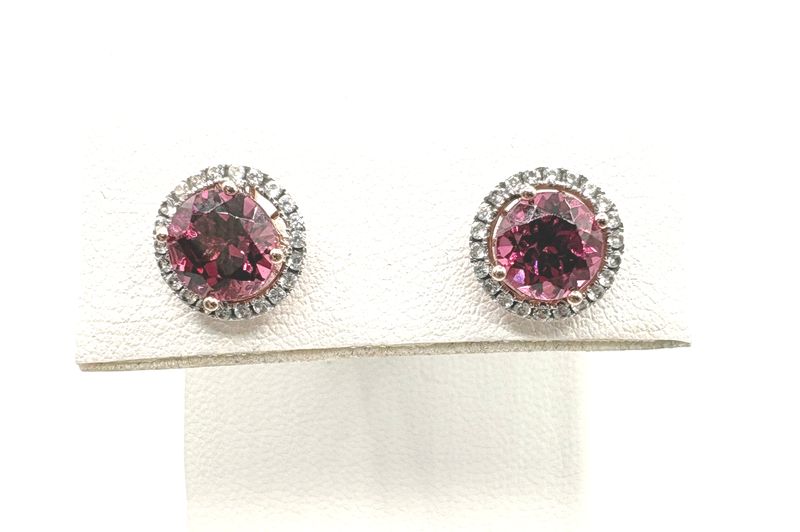 10K PINK TOURMALINE &amp; CZ STUD EARRING IN YELLOW GOLD