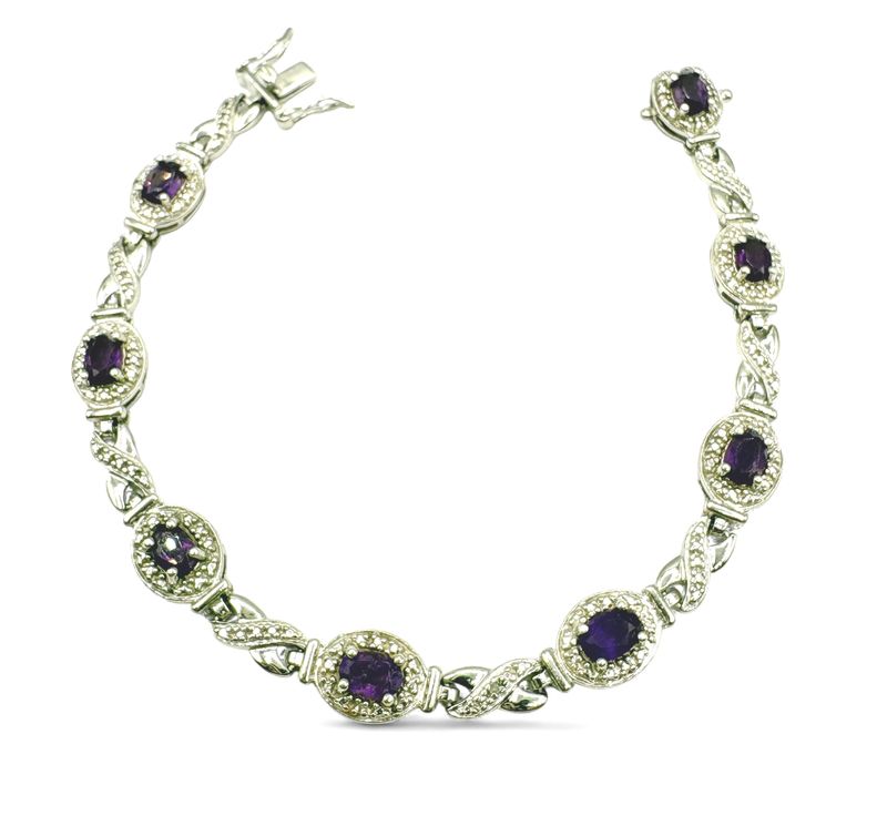 STERLING AMETHYST &amp; CZ BRACELET 8"