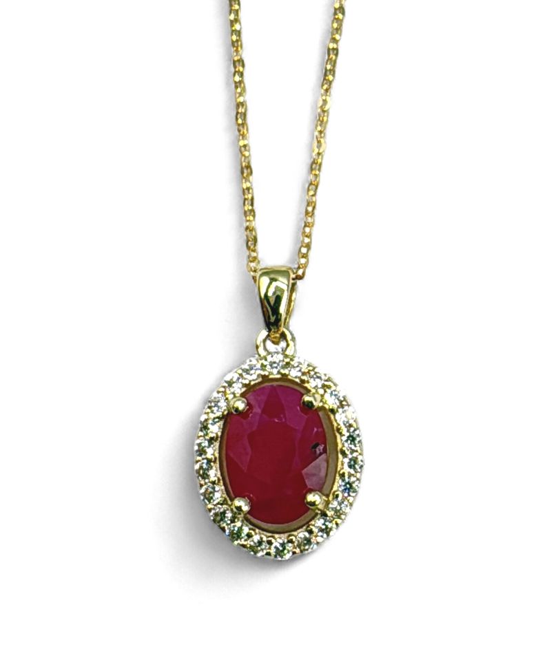 10K RUBY &amp; CZ PENDANT ON CHAIN 18"
