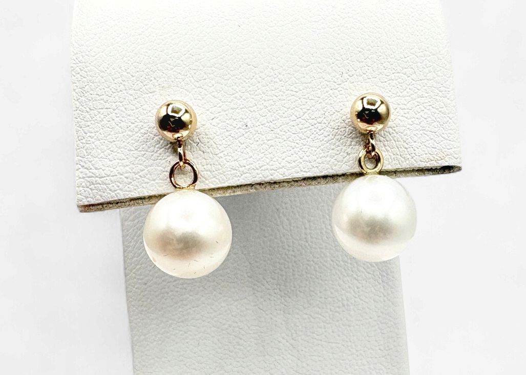 14K PEARL DANGLE EARRING IN YELLOW GOLD