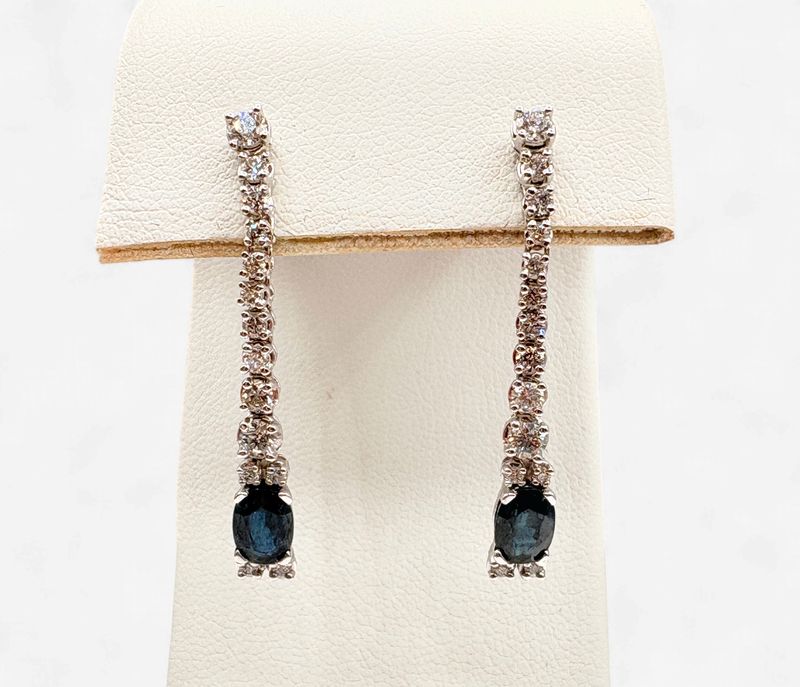 14K SAPPHIRE &amp; DIAMOND DANGLE EARRING APPROX .1CTW
