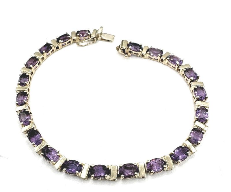 14K OVAL AMETHYST BRACELET 7.5" IN YELLOW GOLD