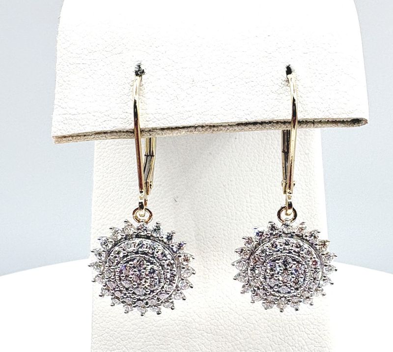 14K TWO TONE ROUND LAB DIAMOND CLUSTER DANGLE EARRING