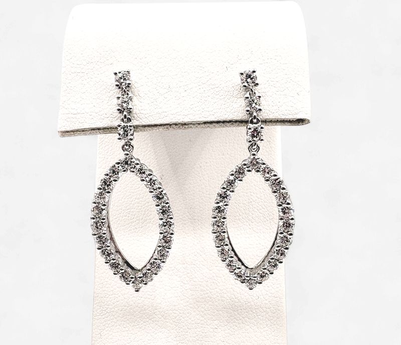 14K MARQUIS SHAPE DIAMOND DANGLE EARRING IN WHITE GOLD