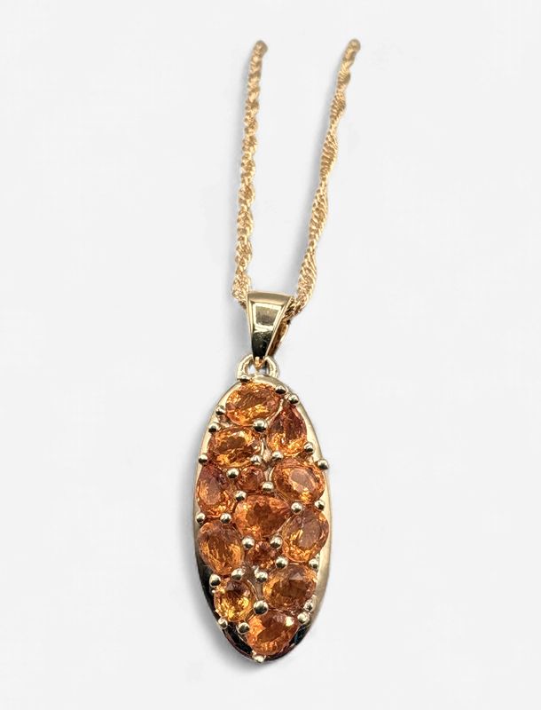 STERLING GOLD PLATED FIRE OPAL PENDANT WITH CHAIN 18+2"