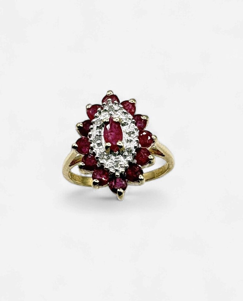 10KY RUBY &amp; DIAMOND MARQUIS RING SIZE 5.75
