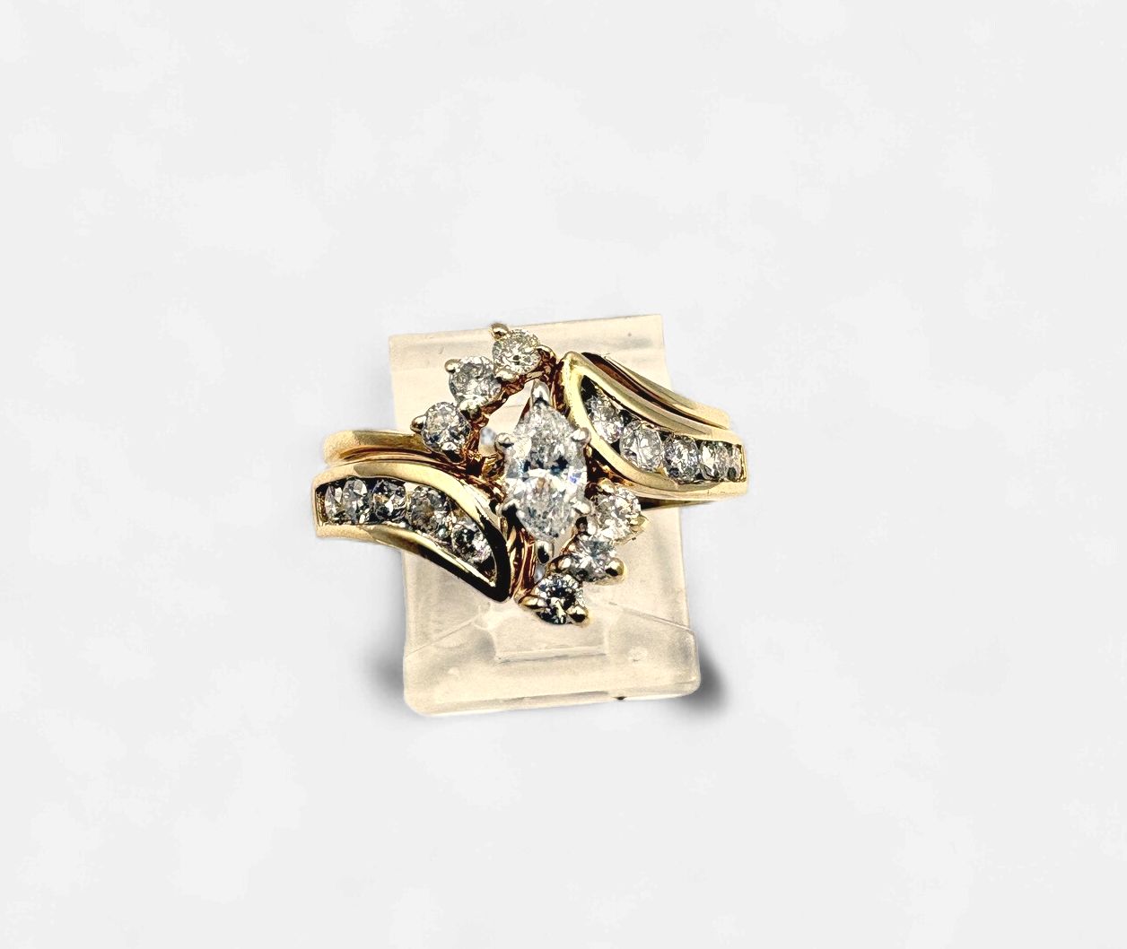14KY APPROX .50CTW MARQUIS WEDDING SET RING SIZE 6.5