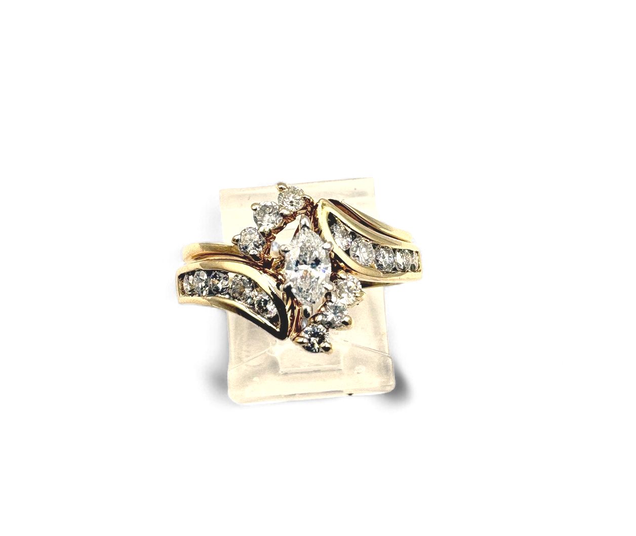 14KY APPROX .50CTW MARQUIS WEDDING SET RING SIZE 6.5