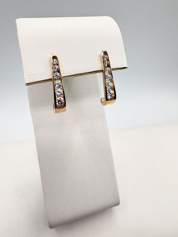 14KY APPROX .50CTW CHANNEL SET DIAMOND J-HOOP EARRING