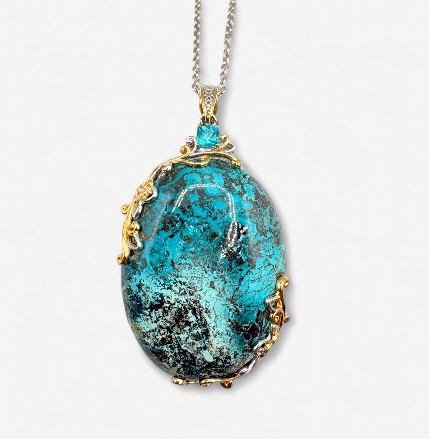 STERLING TWO TONE CHRYSOLLA PENDANT WITH CHAIN 18+2"