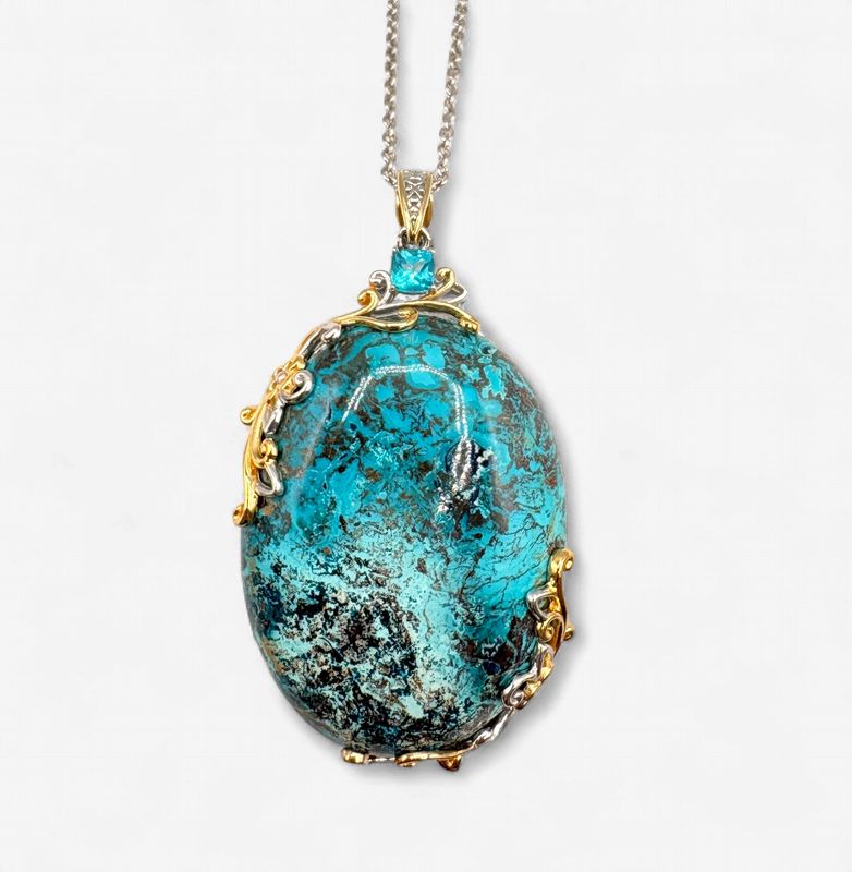 STERLING TWO TONE CHRYSOLLA PENDANT WITH CHAIN 18+2"