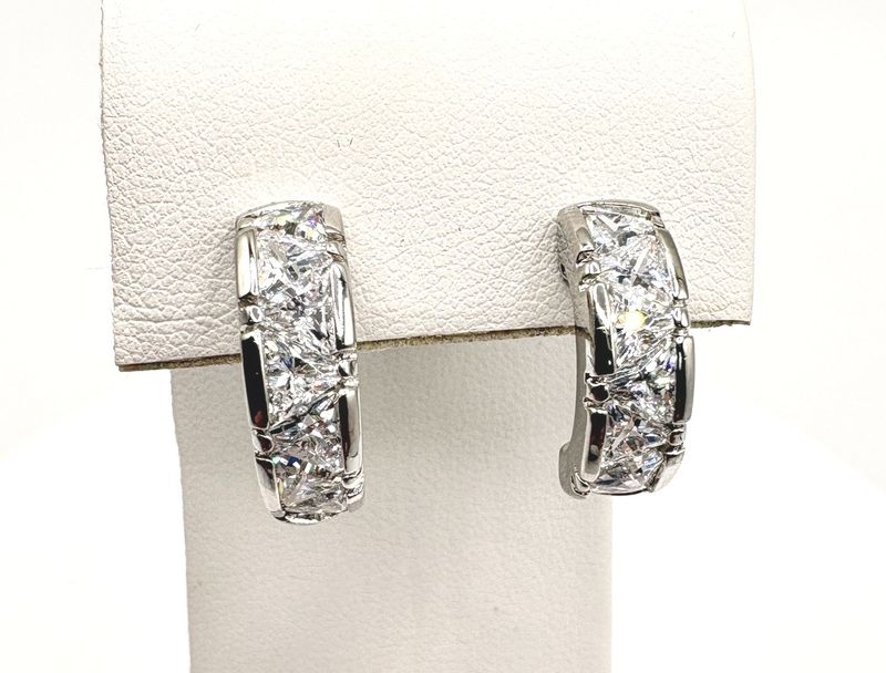 STERLING TRIANGULAR CZ HOOP EARRINGS