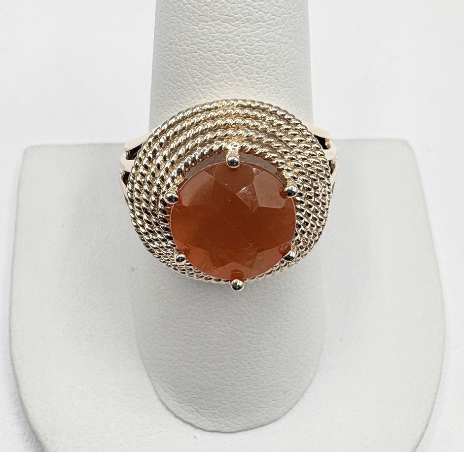 14KY ROPE HALO FIRE OPAL RING SIZE 9