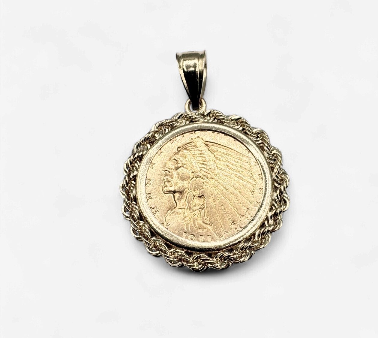 14KY 1/10 OZ INDIAN HEAD COIN BEZEL SETTING PENDANT