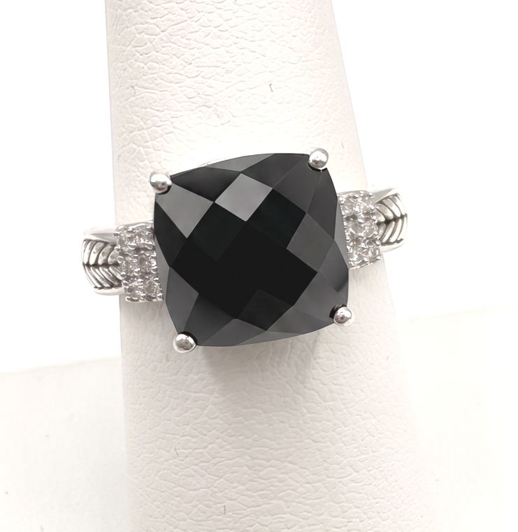 STERLING CUSHION CHECKERBOARD ONYX RING SIZE 7