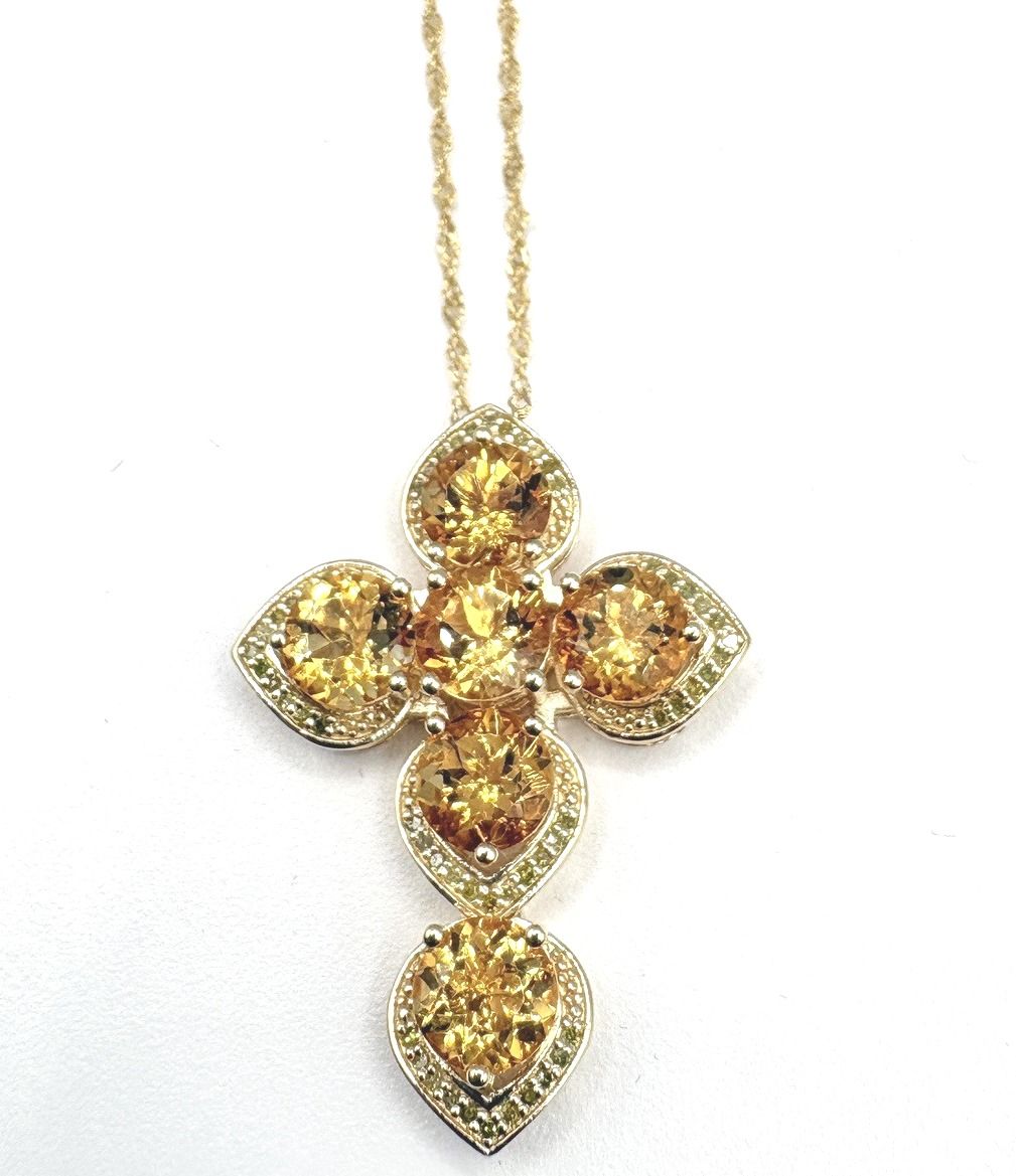 STERLING GOLD PLATED CITRINE CROSS WITH CHAIN 18+2"