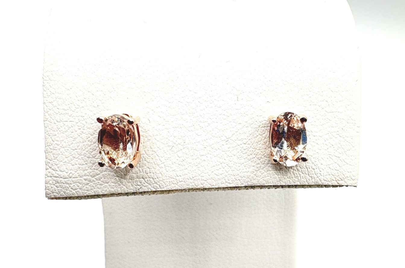STERLING ROSE GOLD MORGANITE STUD EARRING