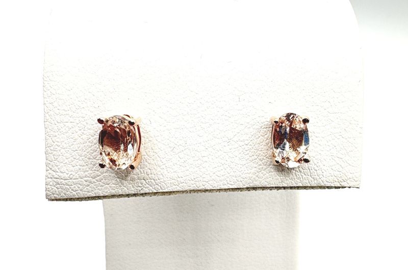 STERLING ROSE GOLD MORGANITE STUD EARRING