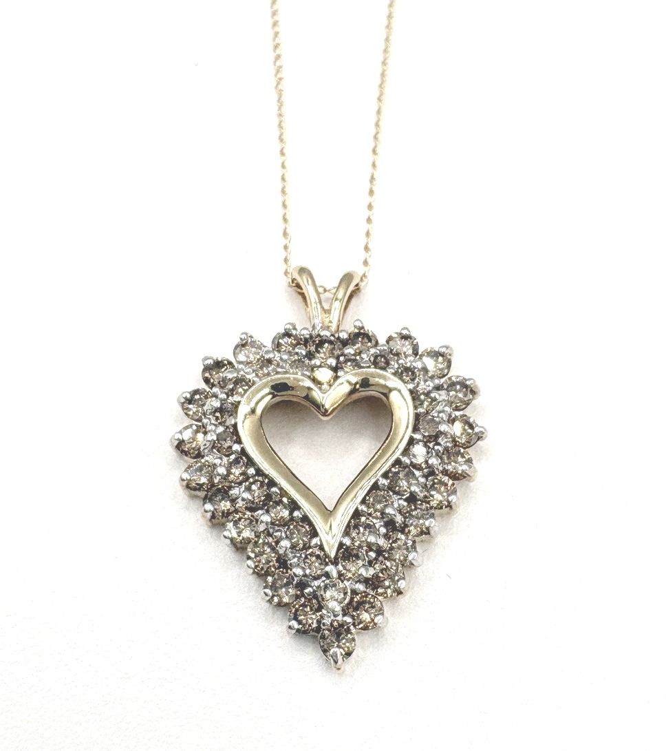 10KY CHAMPAGNE DIAMOND HEART PENDANT AND CHAIN 20"